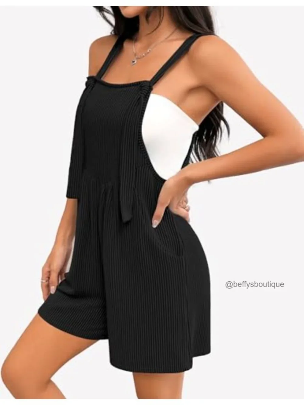 Women's Sleeveless Ribbed Knit Jumpsuit Romper with Pockets